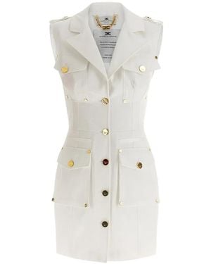 Elisabetta Franchi Cotton Gabardine Dress With Cargo Pockets - White