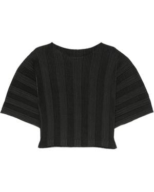 Issey Miyake Haut Plissé À Manches Courtes - Black