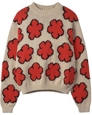 KENZO Intarsien-Pullover Mit Blumenmuster - Rot