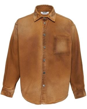 MSGM Button-Up Denim Shirt - Brown