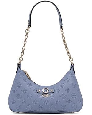 Guess Dita Debossed-Logo Shoulder Bag - Blue