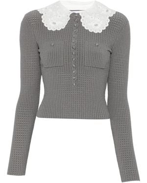 Self-Portrait Lace Collar Knit Top - Gray