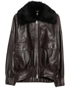 KHAITE Fur-Collar Leather Jacket - Black