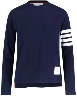 Thom Browne Four-Bar Long-Sleeve Tee Top - Blue