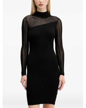 HUGO Siclaminy Ribbed Mesh-Panel Mini Dress - Black