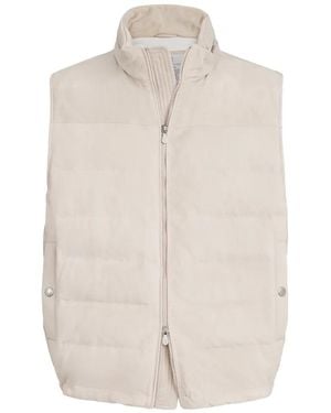 Brunello Cucinelli Suede Down Vest With Packable Hood - White