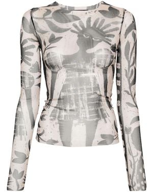 BOTTER Graphic-Print Mesh T-Shirt - Natural