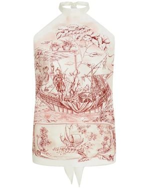 Ferragamo Voyage-Print Foulard Top - White