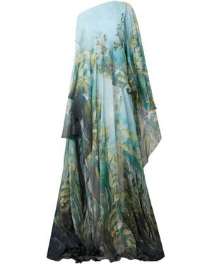 Roberto Cavalli One-Shoulder Nature-Print Dress - Green