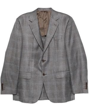 Canali Check-Pattern Single-Breasted Blazer - Grey