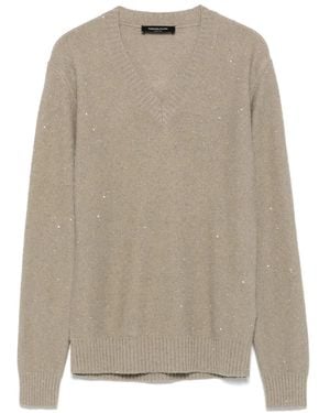 Fabiana Filippi Sequin-embellished V-neck Sweater - ナチュラル