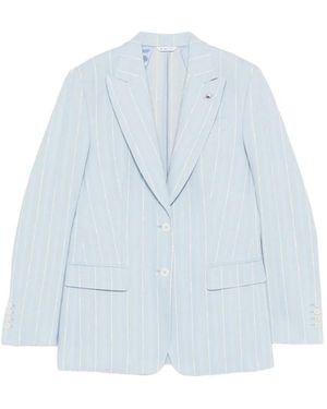 Manuel Ritz Pinstripe-Pattern Peak-Lapels Jacket - Blue