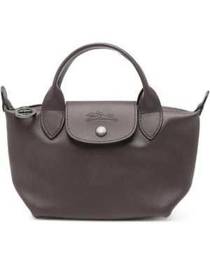 Longchamp Le Pliage Leather Tote Bag - Grey