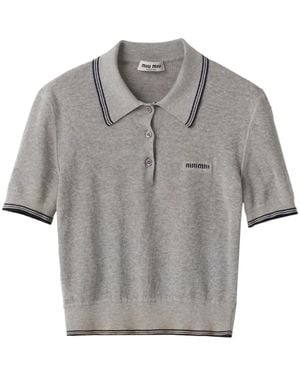 Miu Miu Stripe-Detail Polo Top - Gray