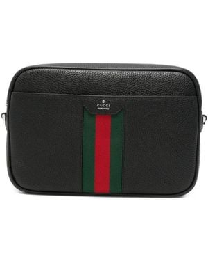 Gucci Web-Stripe Pebbled-Leather Messenger Bag - Black