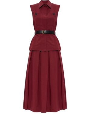 Self-Portrait Belted Pleated Dress - Red