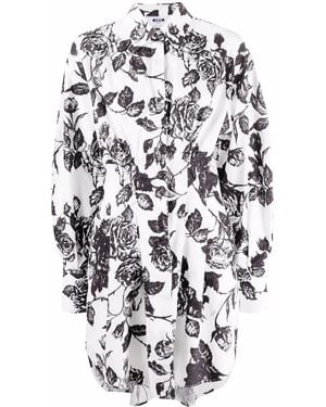 MSGM Floral Shift Shirt Dress - White