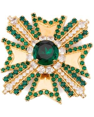 Balmain Emerald-Stone Cross Brooch - Green