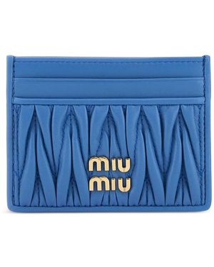 Miu Miu Matelassé-Motif Leather Card Holder - Blue