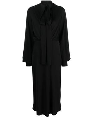 Sportmax Attached-Scarf Silk-Blend Midi Dress - Black