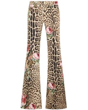 Roberto Cavalli Jaguar-Print Floral-Print Trousers - Natural