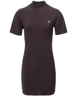 Guess Sonia High-Neck Logo-Plaque Mini Dress - Brown