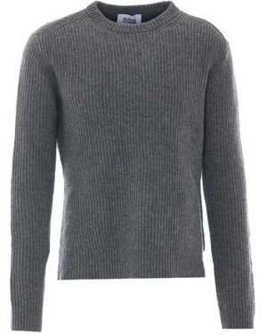 Alpha Studio Ribbed-Knit Crew-Neck Sweater - Gray