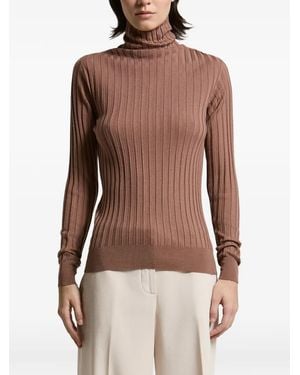 Peserico Ribbed Roll-Neck Jumper - Brown