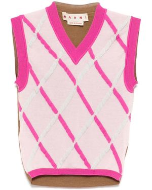 Marni Diamond Pattern Sleeveless Knitted Top - Pink