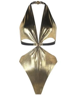 Roberto Cavalli Snake-Detail Cut-Out Swimsuit - Metallic