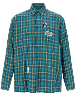 Song For The Mute School Check-Pattern Patch-Detail Shirt - Blue
