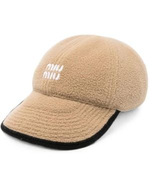 Miu Miu Baseballkappe Mit Logo-Stickerei - Natur