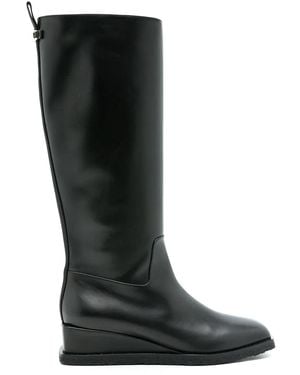 Ferragamo Wayde Leather Wedge Boots - Black