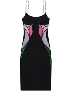 Area Lily Flower-Embellished Midi Dress - Black