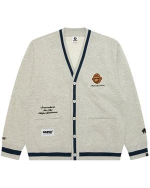 Aape By A Bathing Ape Embroidered-monkey buttoned cardigan - Grau