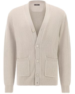 BOGGI Knitted Ribbed Cardigan - White