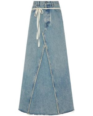 Maison Margiela Jupe Longue En Coton À Détail Cordon Et À Bords Effilochés - Blue