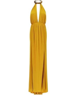 Roberto Cavalli Halter-Neck Split Maxi Dress - Metallic
