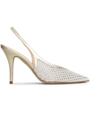 Chantal Crystal-Embellished Slingback Leather Heeled Court Shoes - White