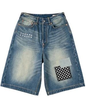 Evisu Sashiko-Patch Denim Shorts - Blue
