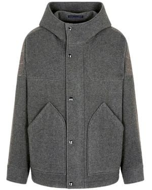 Giorgio Armani Hooded Buttoned Peacoat - Grey