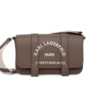 KARL LAGERFELD Logo-Embroidered Grained Shoulder Bag - Brown