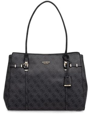 Guess Leona Logo-Monogrammed Faux-Leather Tote Bag - Black