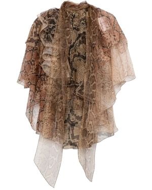 Zimmermann Ruffled snakeskin-print blouse - Marrón