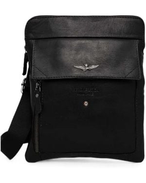 Aeronautica Militare Logo-Plaque Leather Belt Bag - Black