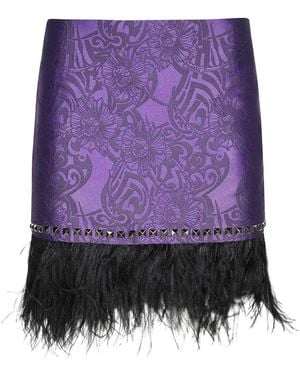 John Richmond Jacquard Feather-trimmed Mini Skirt - パープル