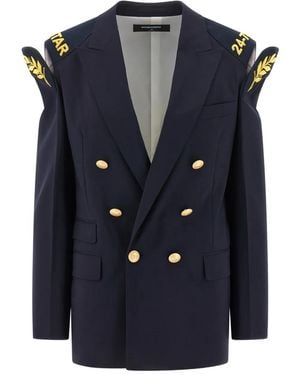DSquared² Double-Breasted Wool Blazer With Embroidered Hard Shoulders - Blue