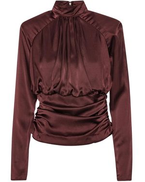 ROTATE BIRGER CHRISTENSEN Ruched Mock-Neck Top - Red