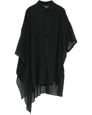 Yohji Yamamoto Sheer Asymmetric-Hem Shirt - Black