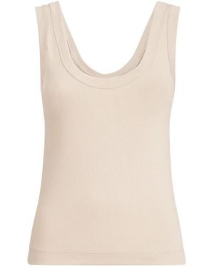 Brunello Cucinelli Stretch Cotton Ribbed Jersey Top With Monili - Natural